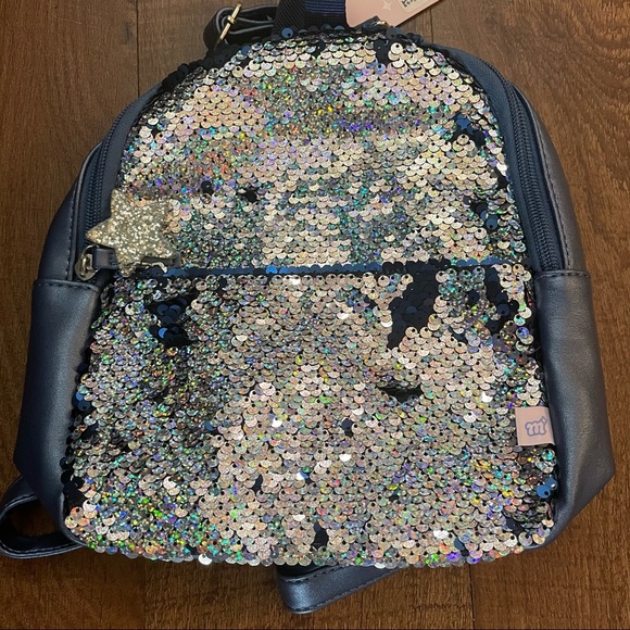 NWT more than magic mini flip sequin backpack blue silver - Picture 1 of 6